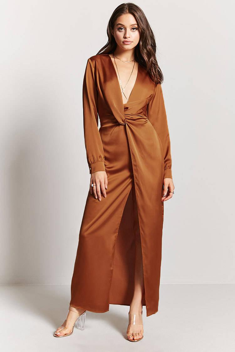 bronze satin maxi dress