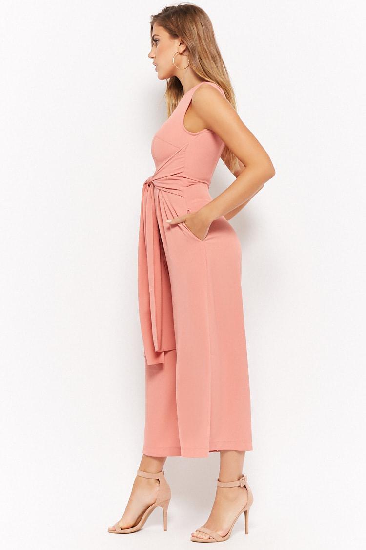 pink tie front jumpsuit
