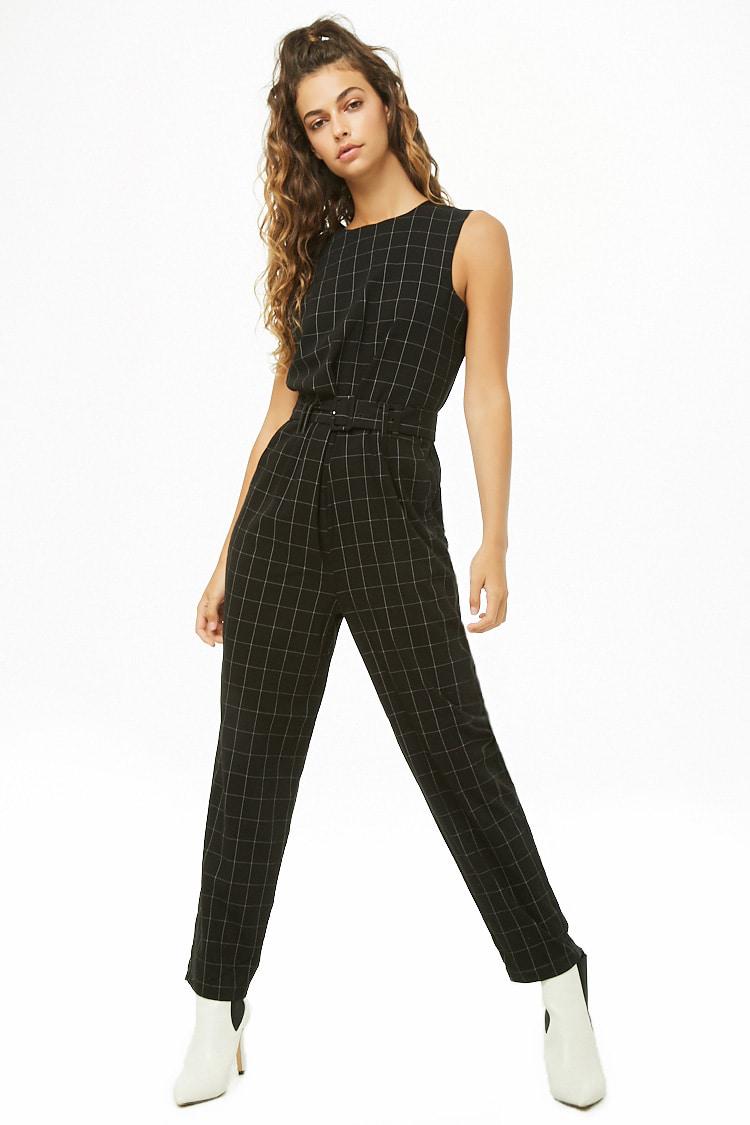 grid print jumpsuit
