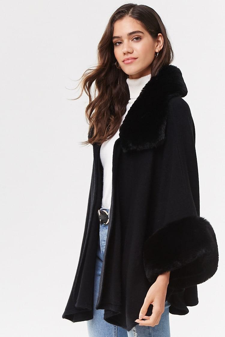 faux fur trim shawl