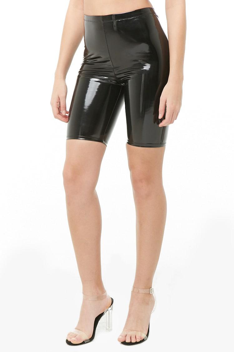 faux patent leather biker shorts