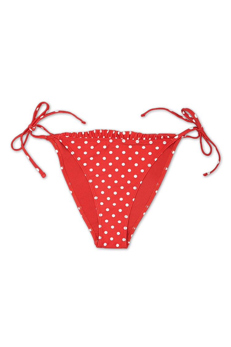 red bikini with white polka dots