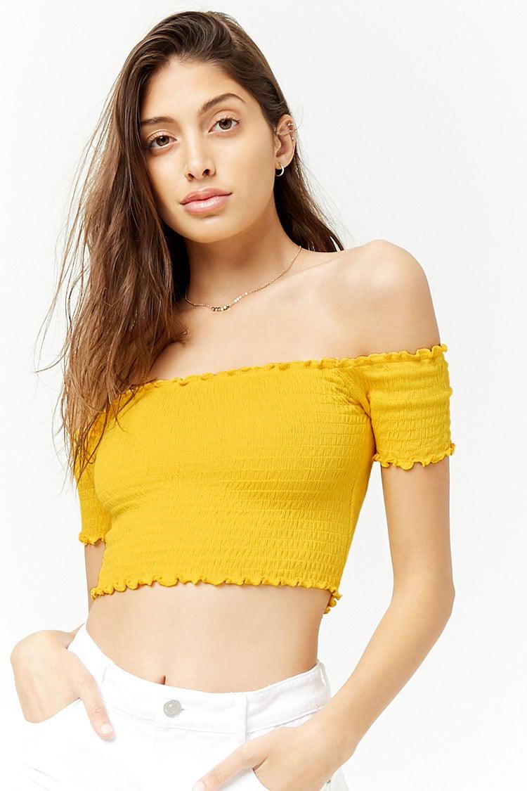 yellow smocked crop top
