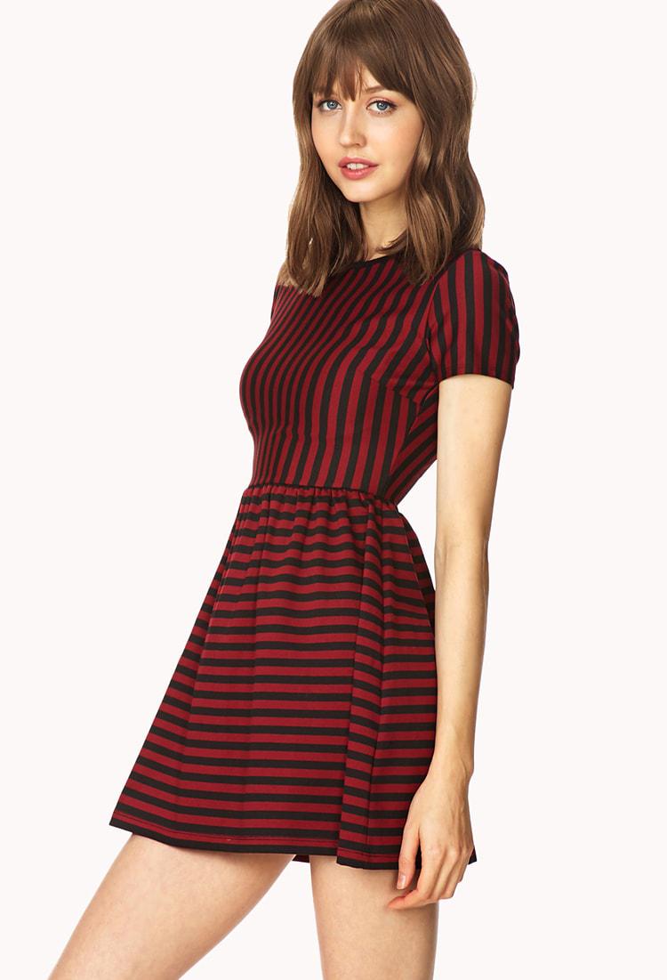 red and black striped dress