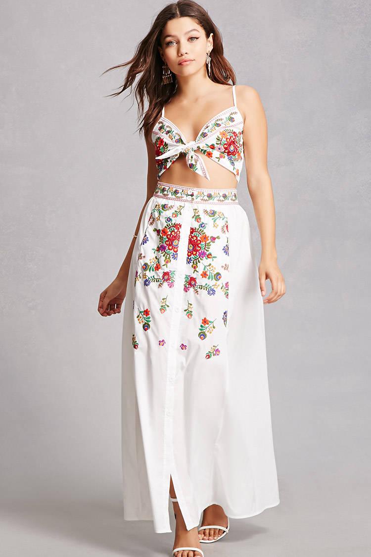 white maxi skirt set