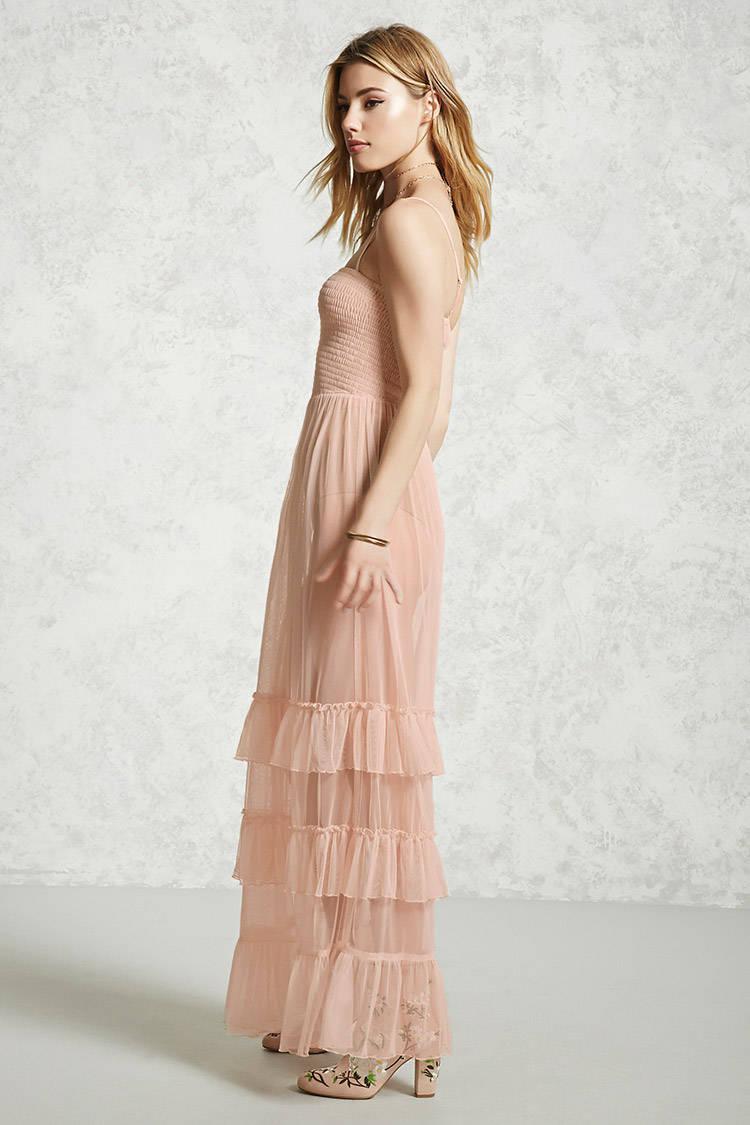 Forever 21 Sheer Ruffle Tulle Maxi Dress In Pink Lyst