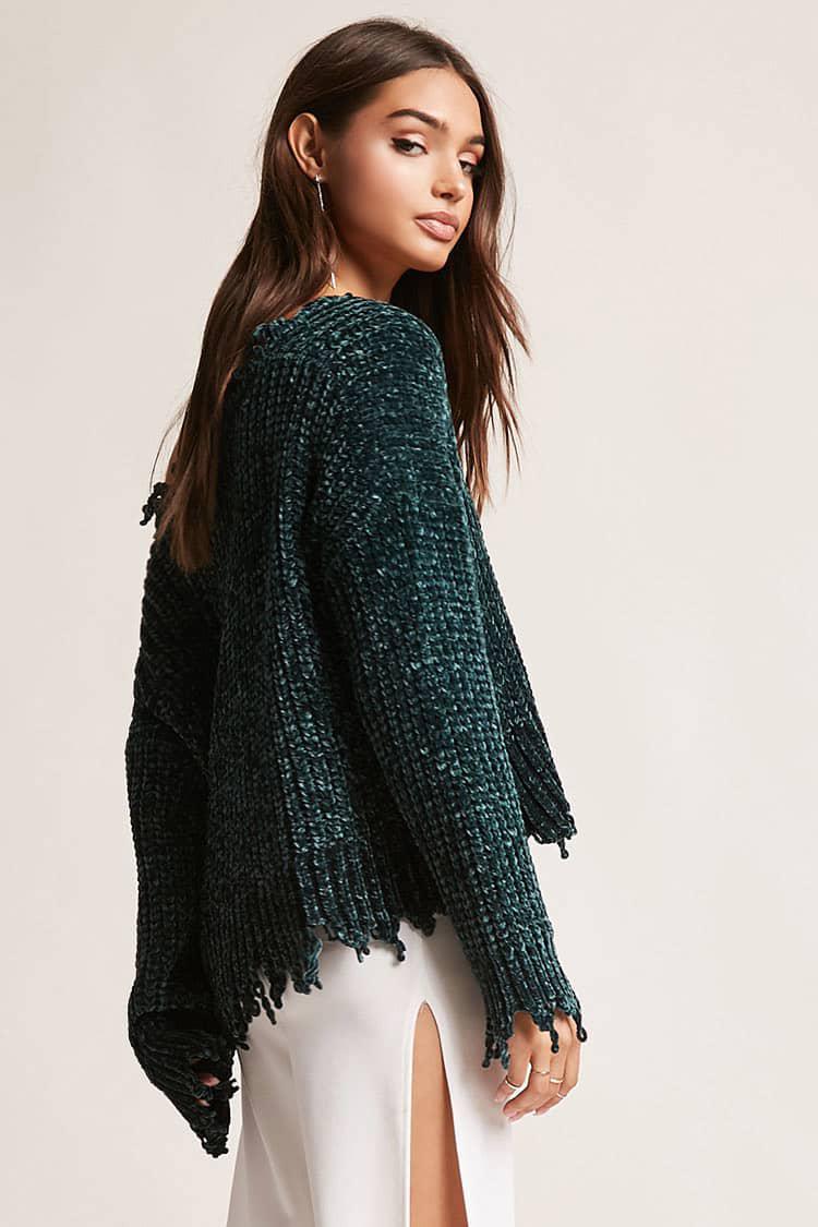 distressed chenille sweater