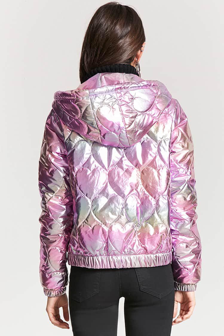 Forever 21 Synthetic Iridescent Puffer Jacket in Silver/Purple 
