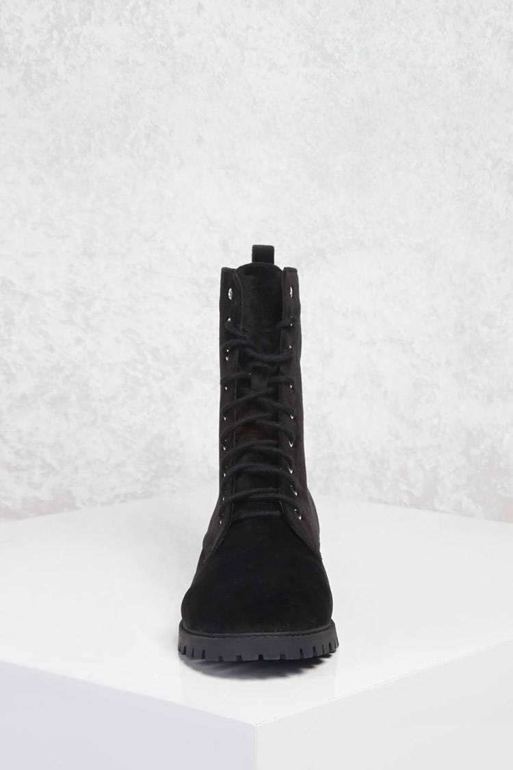 faux suede platform combat boots
