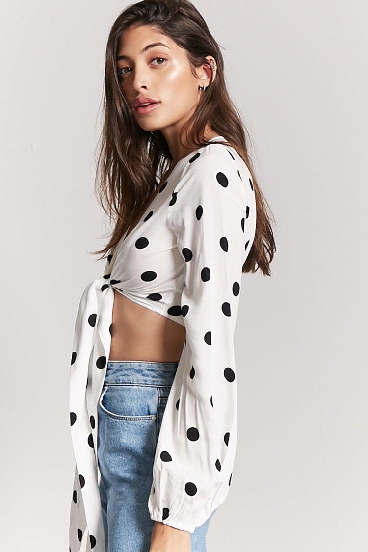 polka dot tie front crop top