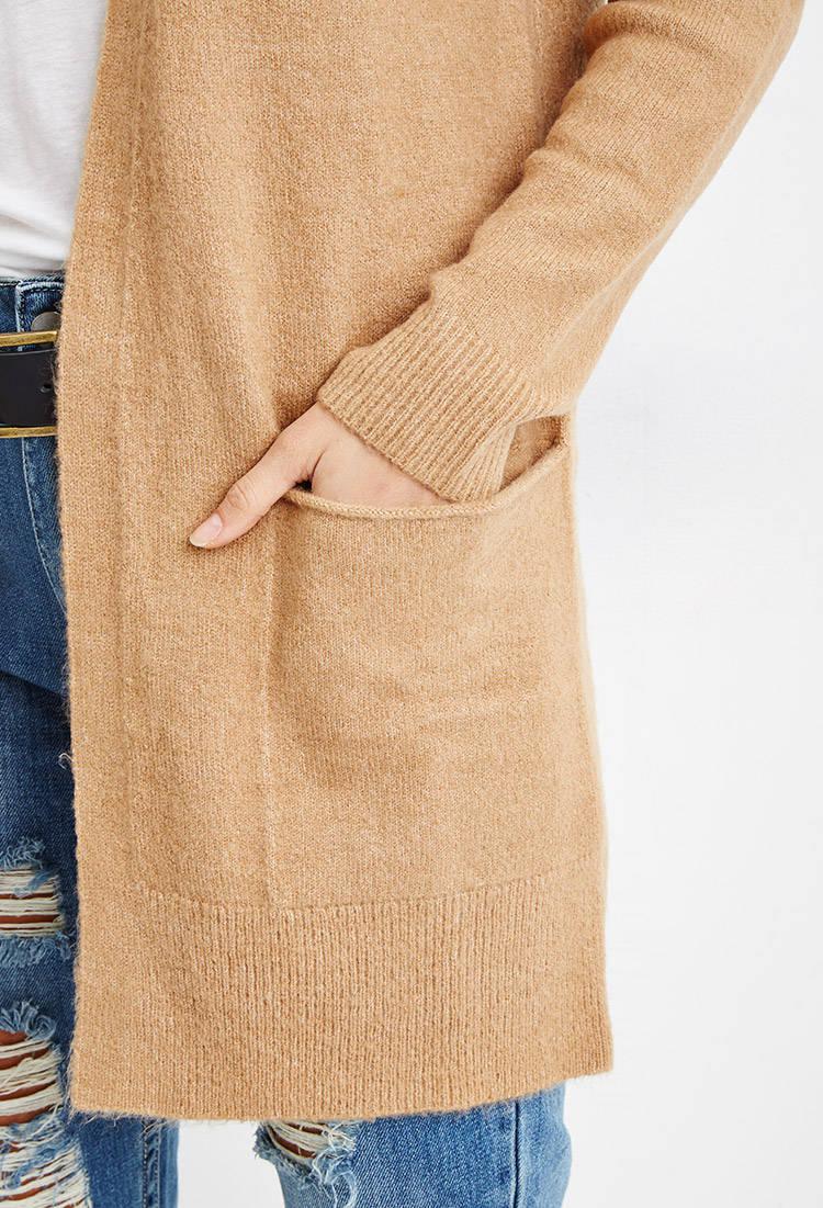 camel open front cardigan