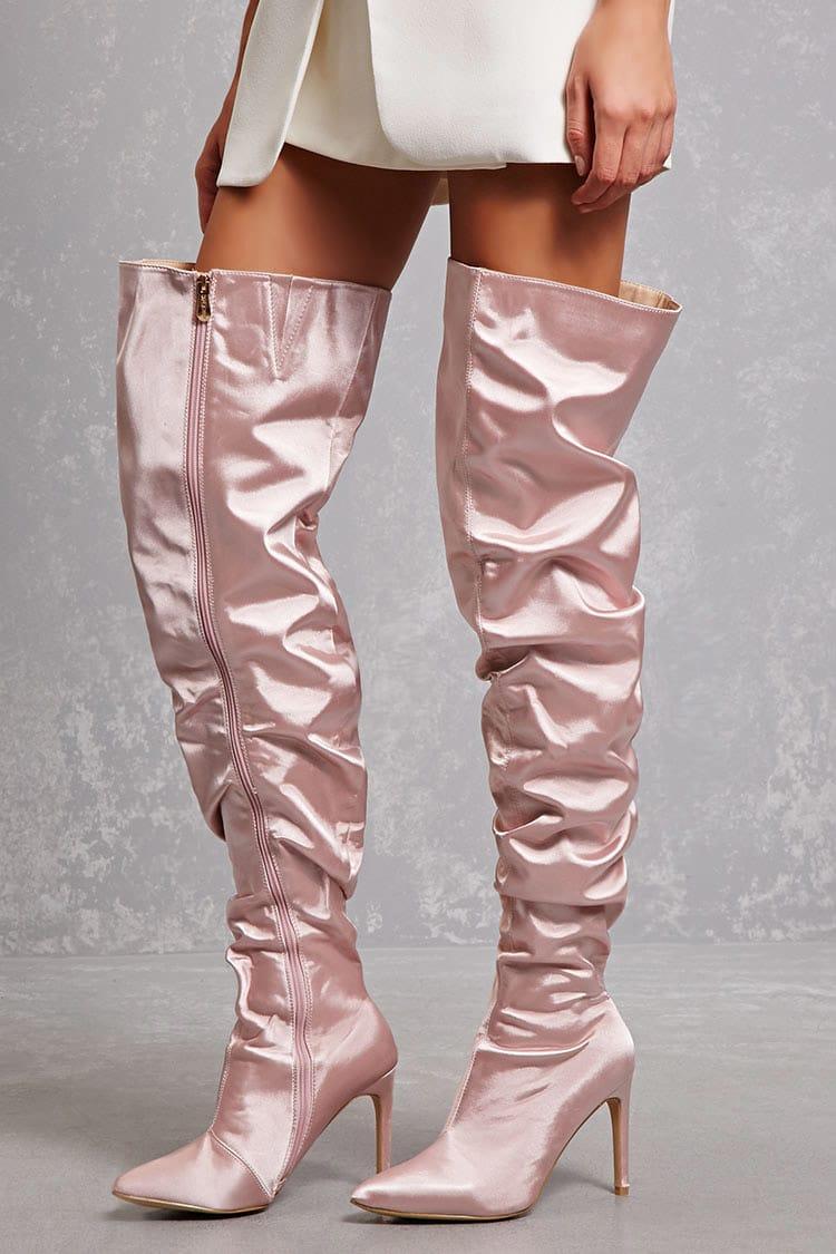 Forever 21 Satin Over-the-knee Boots , Blush in Pink | Lyst