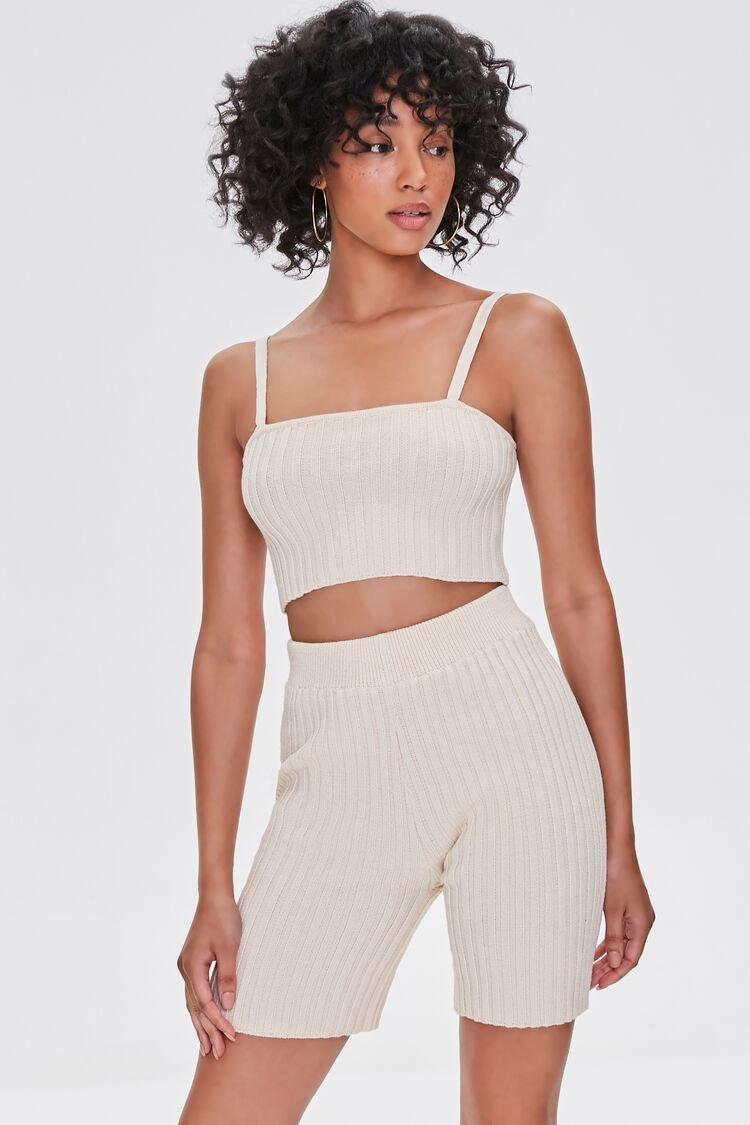 Cotton Women Ribbed Knit Bermuda Shorts 