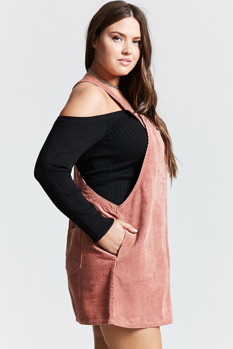 Corduroy Plus Size Overall Dress 