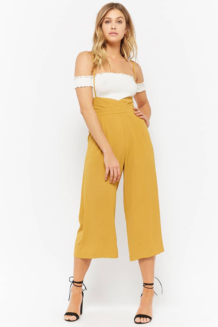 Forever 21 Synthetic Suspender Wide-leg Pants in Mustard (Yellow 