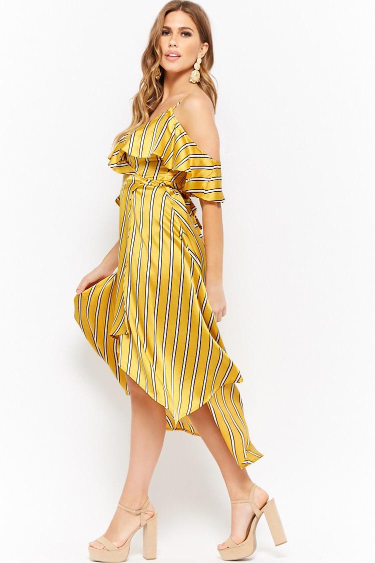open shoulder wrap dress