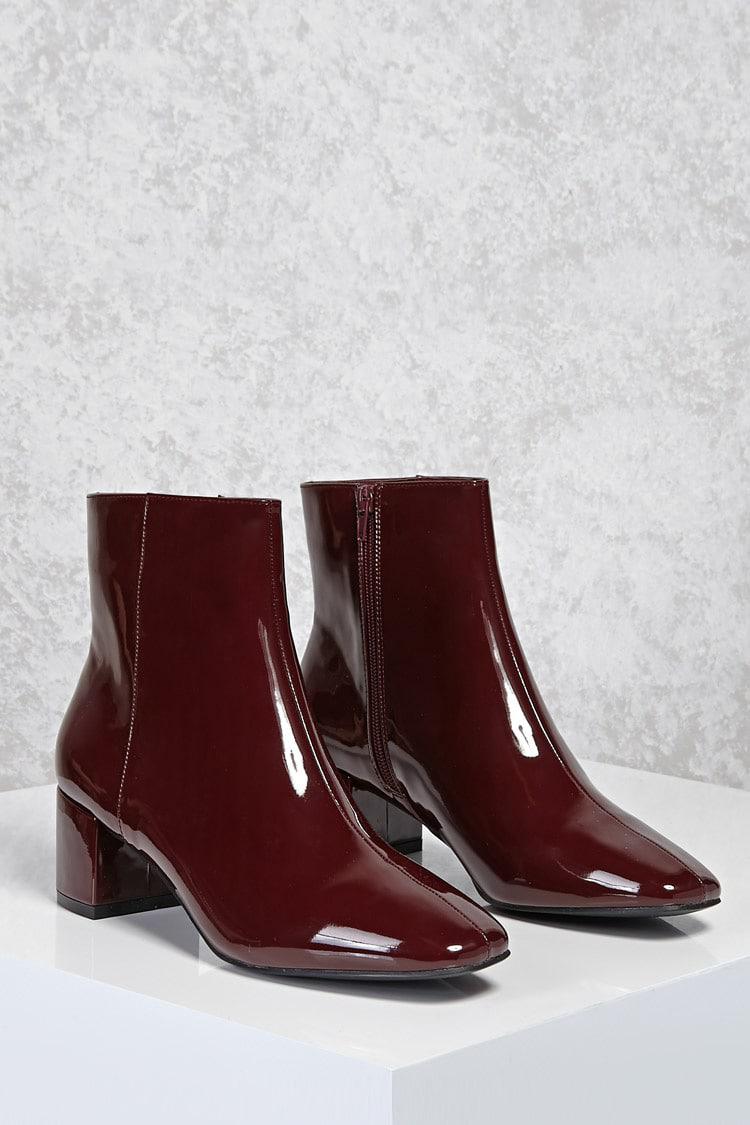 burgundy patent leather ankle boots