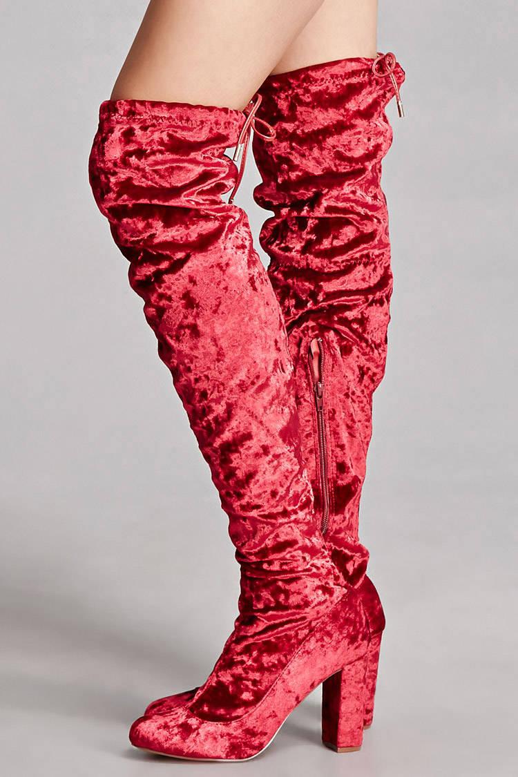 Forever 21 Velvet Over-the-knee Boots in Red - Lyst