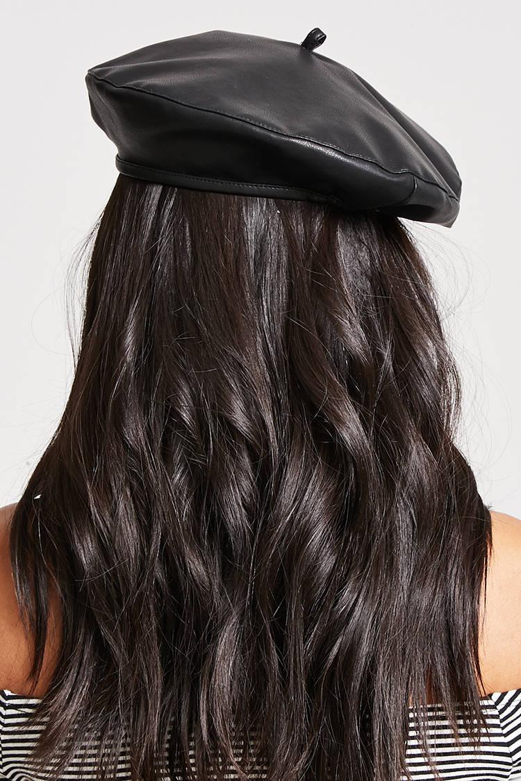 Forever 21 Faux Leather Beret in Black 