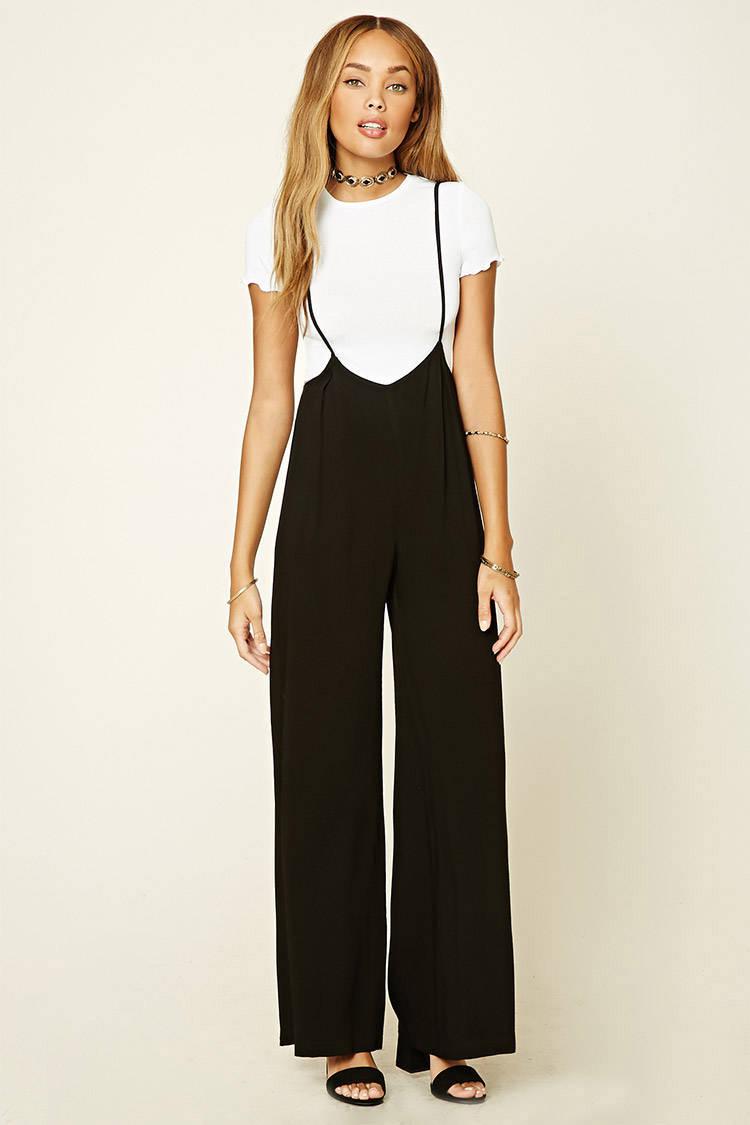 black wide leg overalls