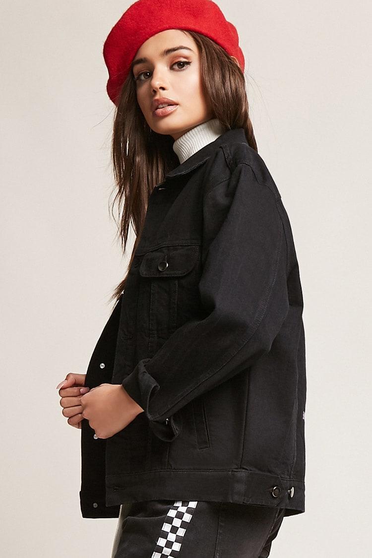 The Style Club Womens Feminist Embroidered Jacket black M