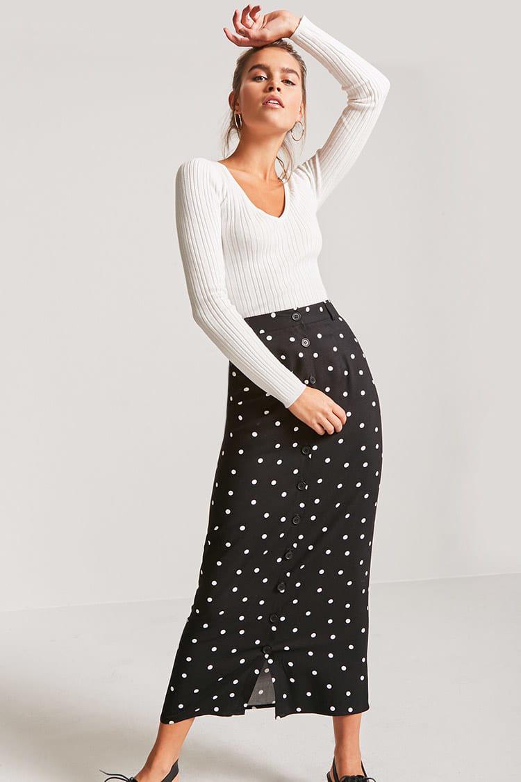 Forever 21 Polka Dot Maxi Skirt in 