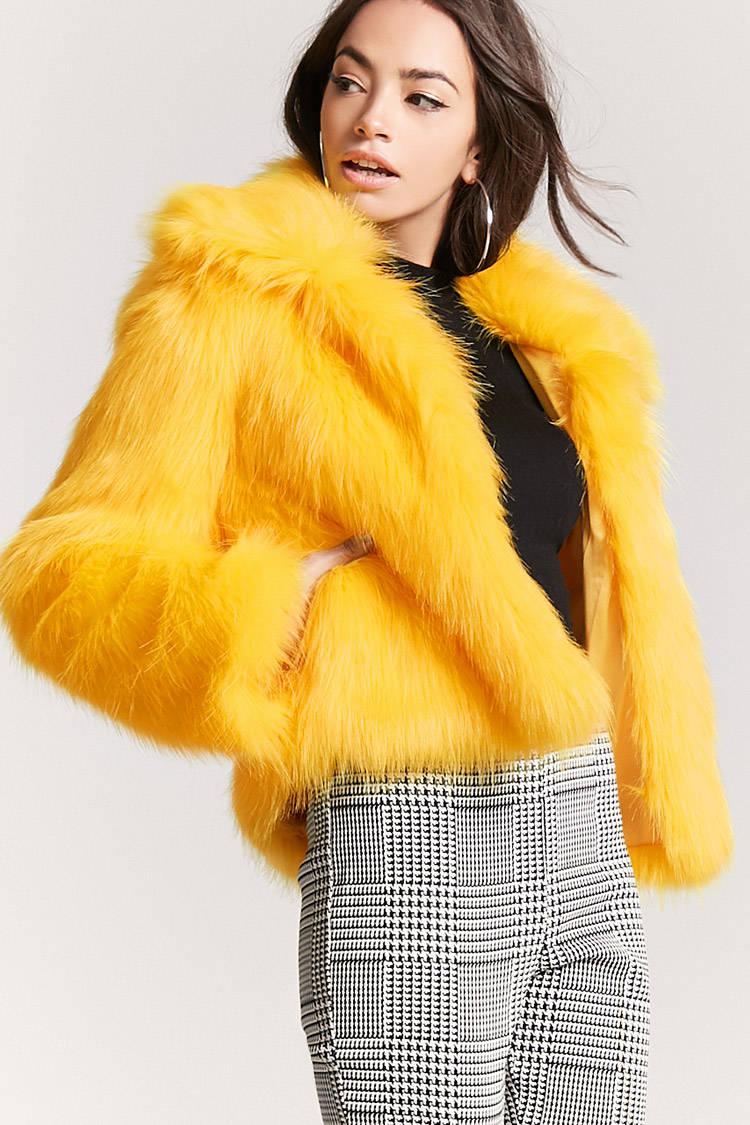 yellow faux fur jacket