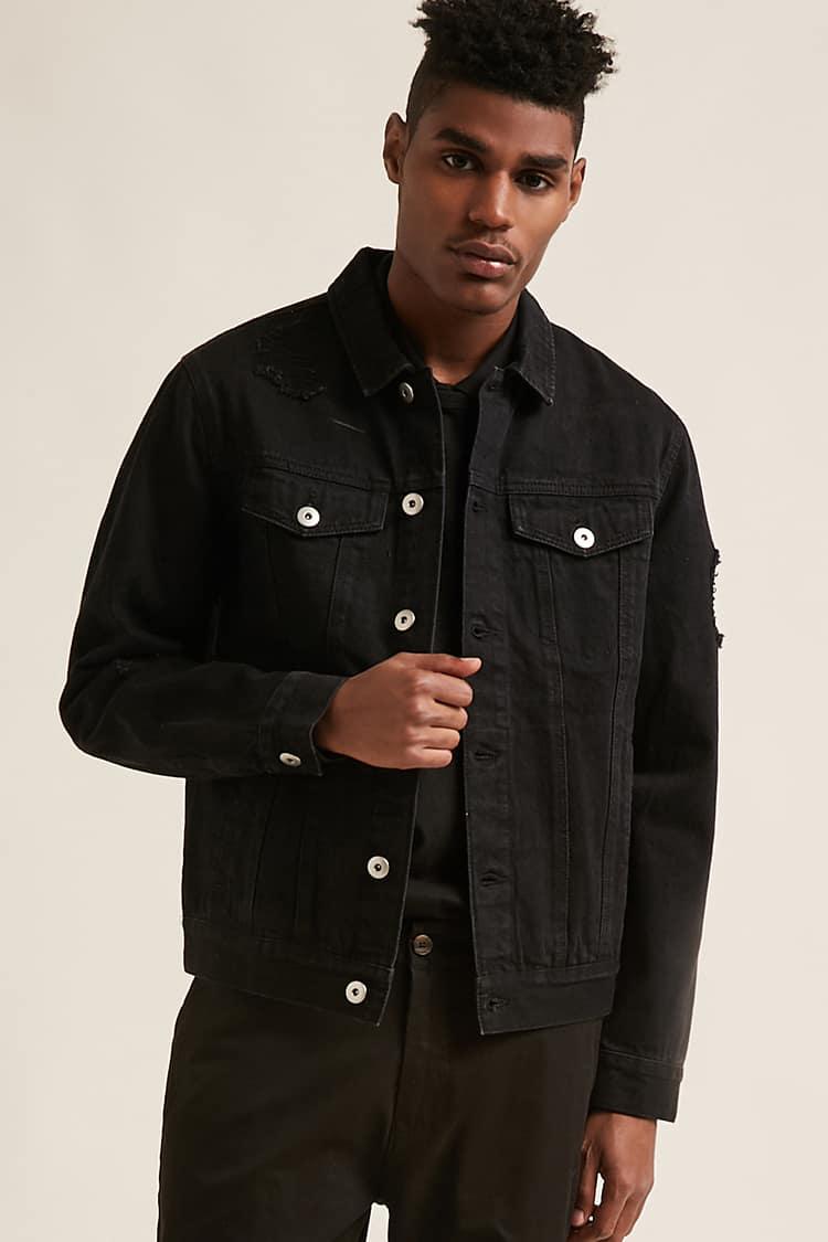 Forever 21 Distressed Denim Jacket in Black for Men | Lyst