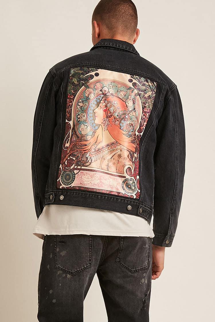 jacket denim mucha graphic forever alphonse