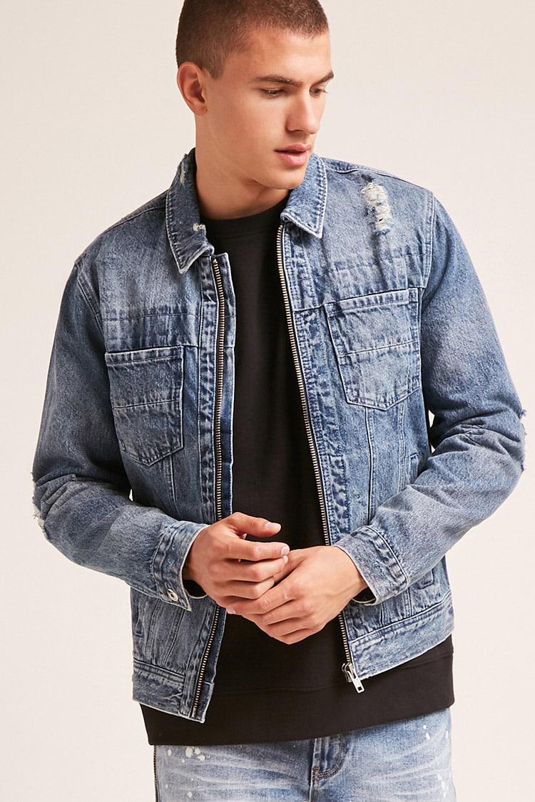 zipper denim jacket mens