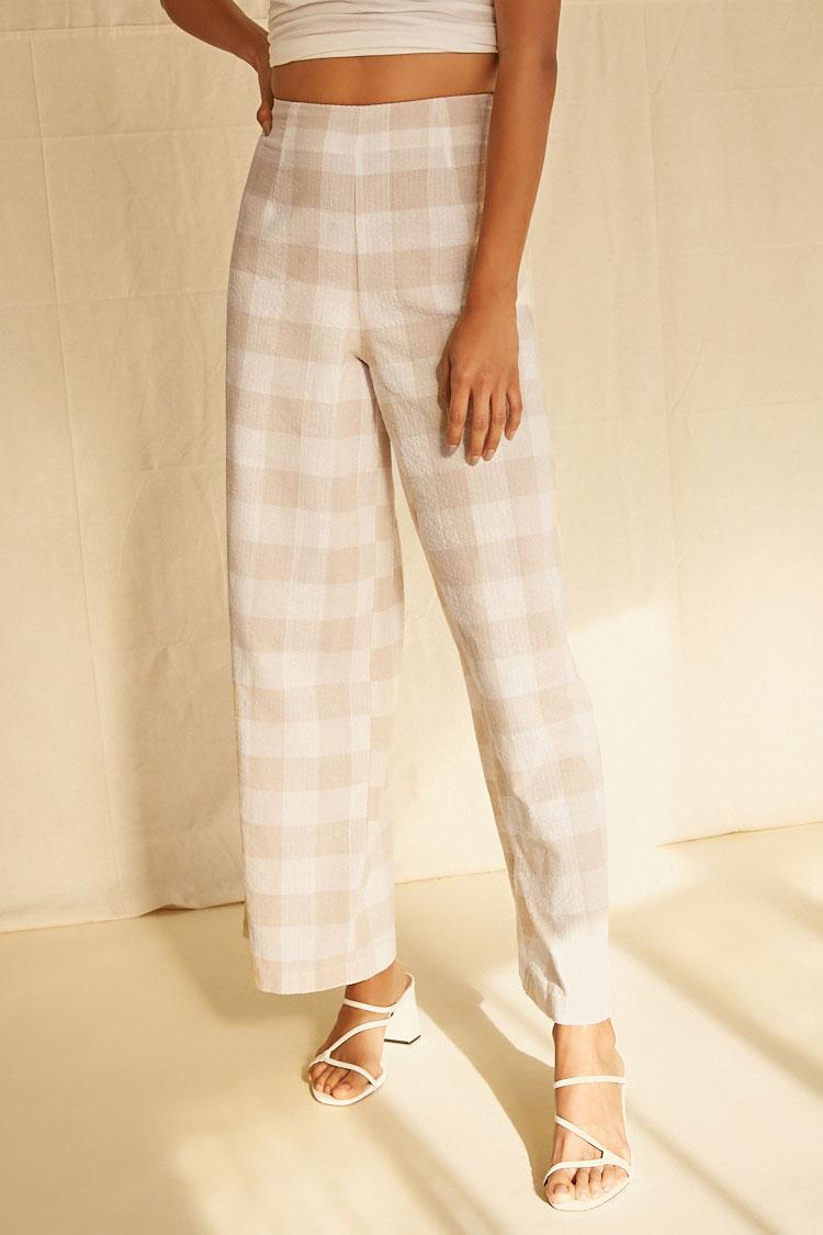 Buffalo Plaid Pants in Nude,Ivory 
