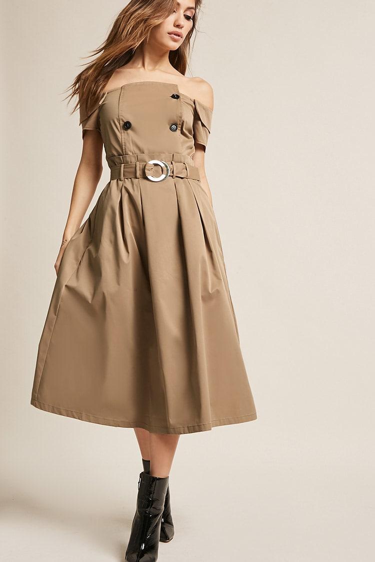 trench coat dress off the shoulder