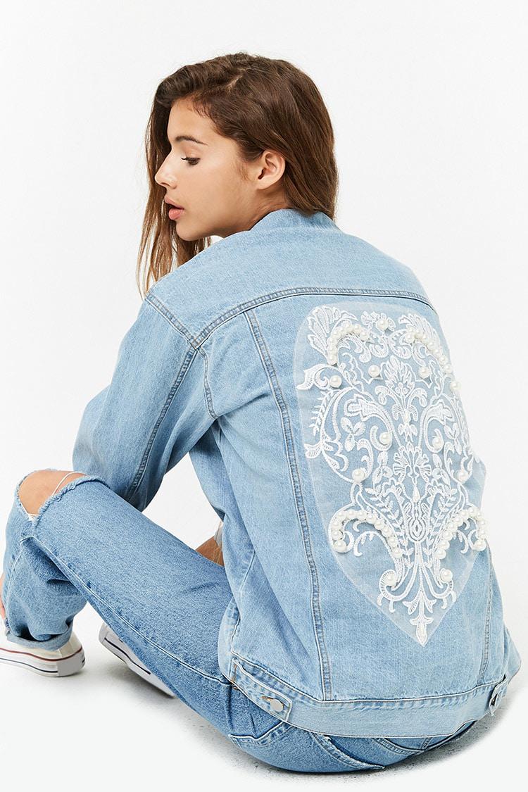 jean jacket with pearls forever 21