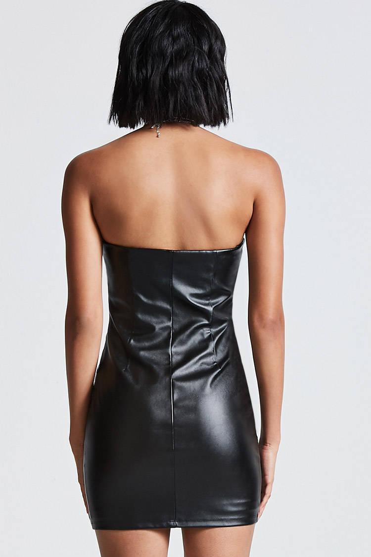 faux leather strapless dress