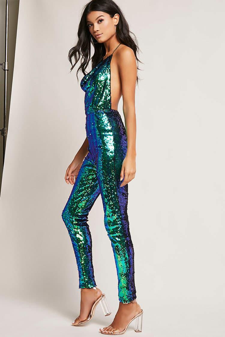 sequin jumpsuit green