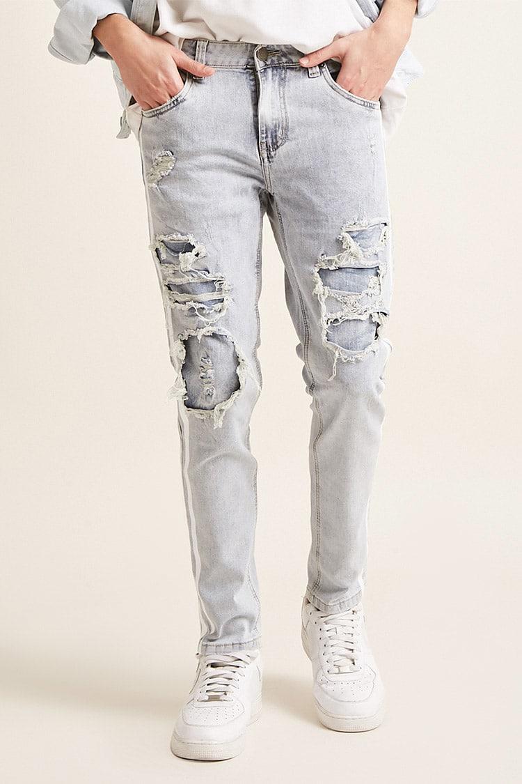 distressed striped jeans