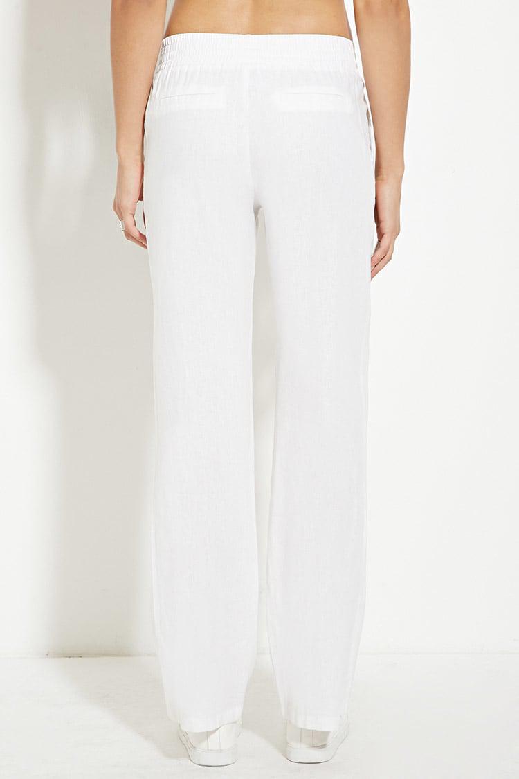 Forever 21 Wide-leg Linen Pants in White - Lyst