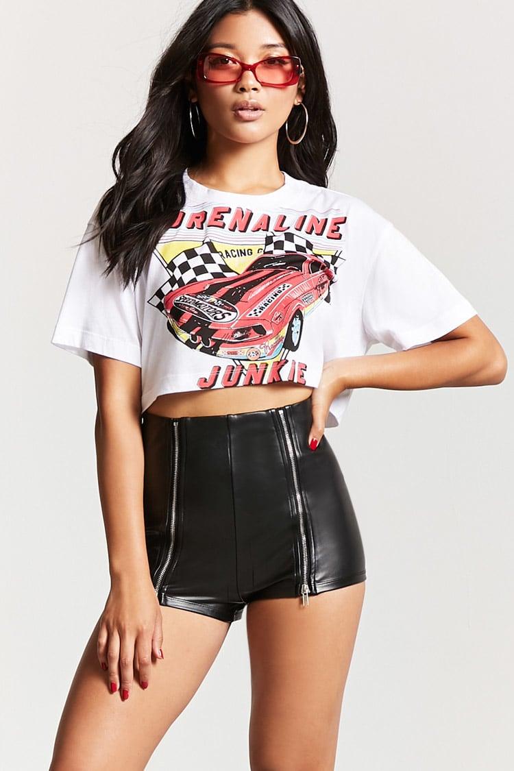 Faux Leather Zip-front Shorts 
