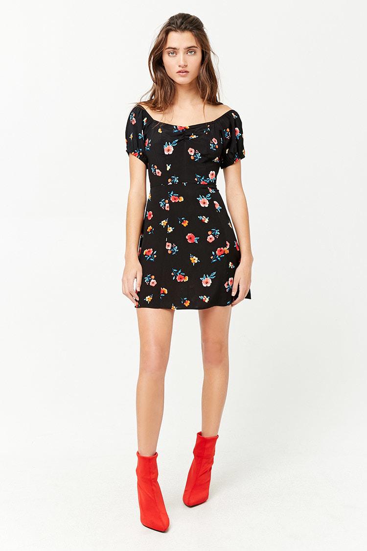 black floral swing dress