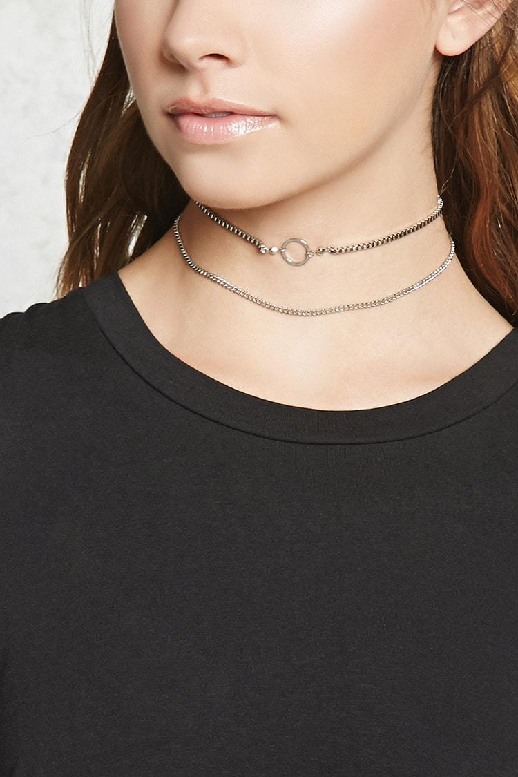 Forever 21 O Ring Choker Set Silver In Metallic Lyst
