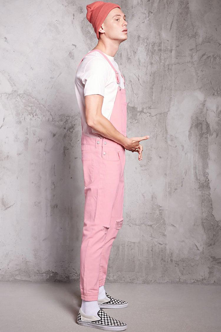 pastel pink overalls