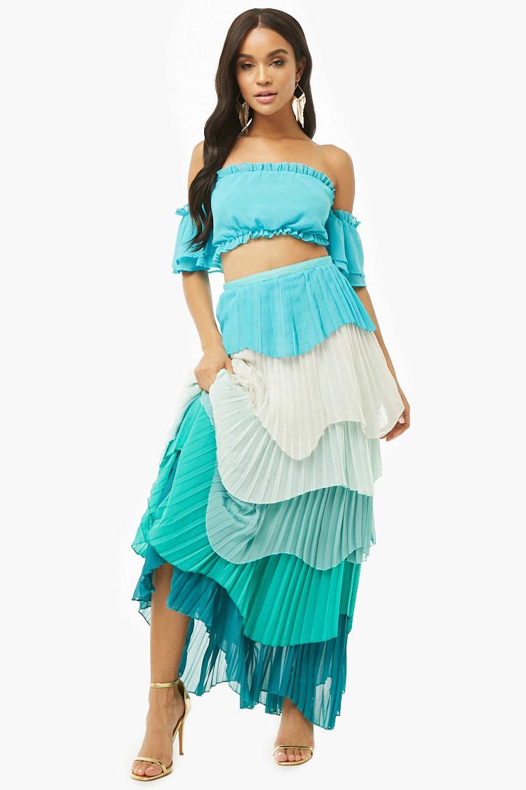 pleated long ruffle skirt