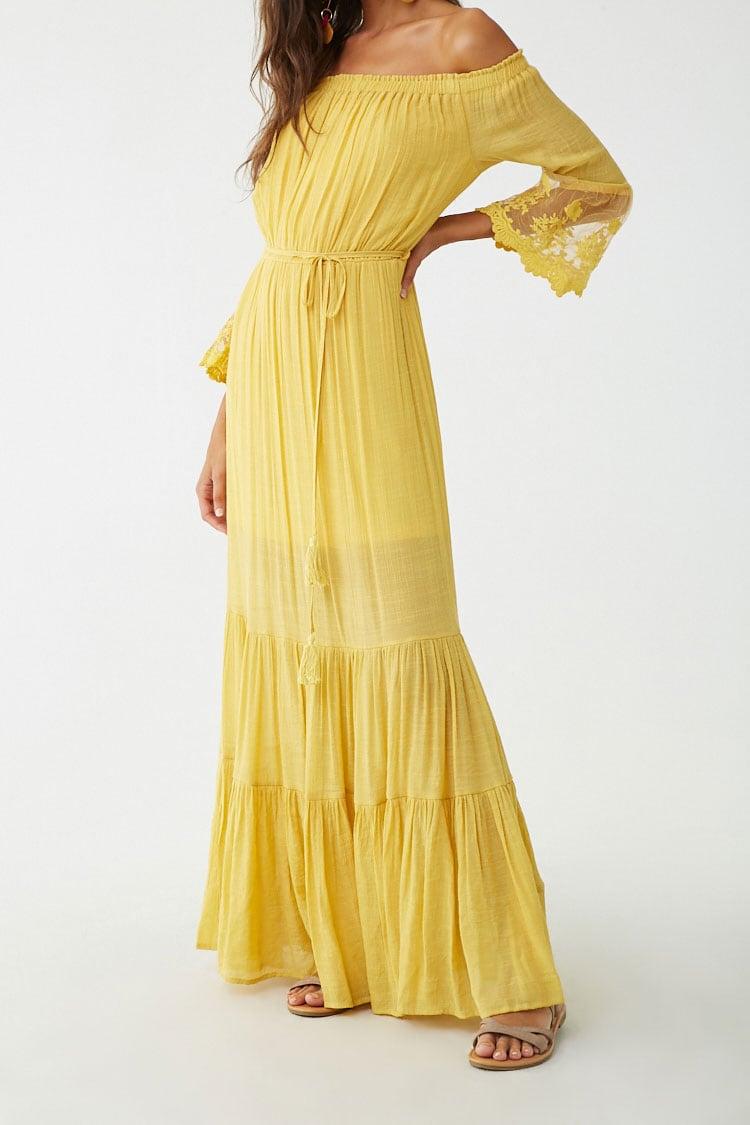 yellow embroidered maxi dress