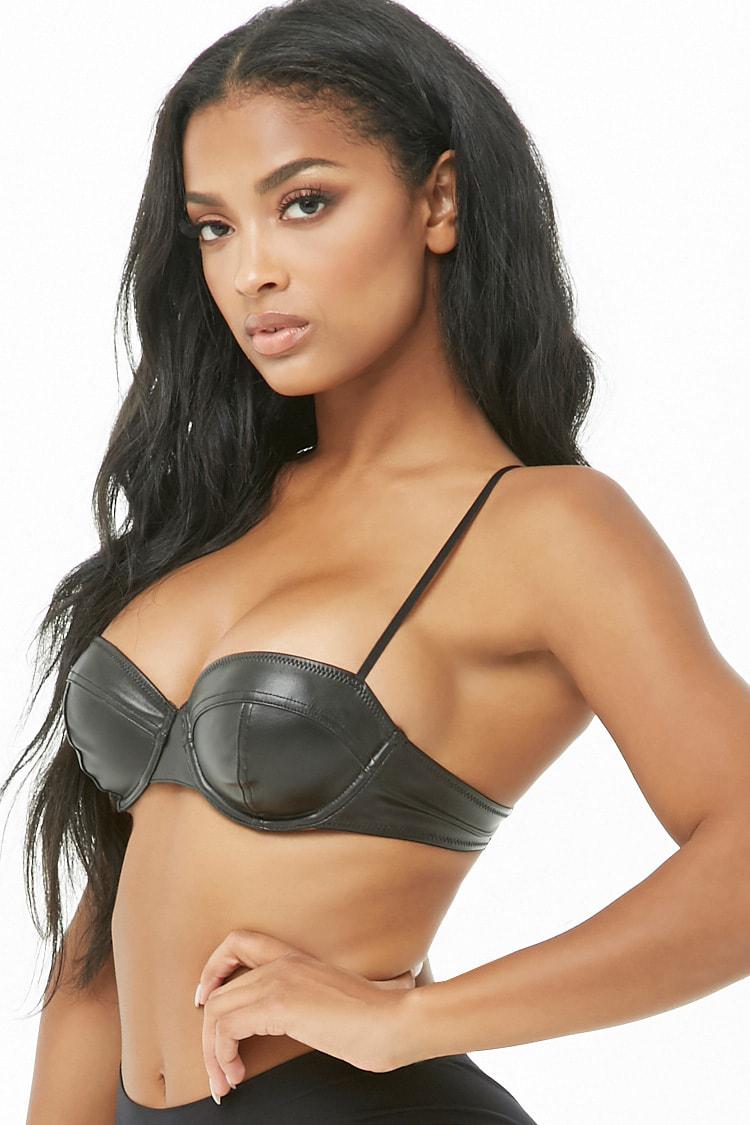 Forever 21 Faux Leather Bra in Black | Lyst