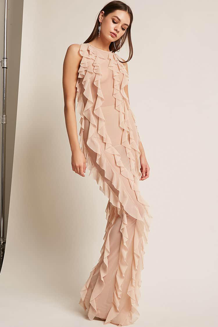 sheer ruffle maxi dress
