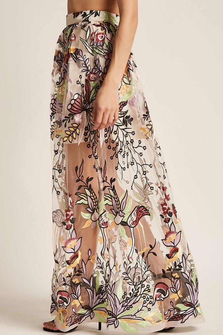 floral embroidered maxi skirt