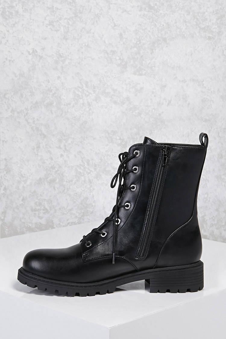 Lyst - Forever 21 Faux Leather Combat Boots in Black