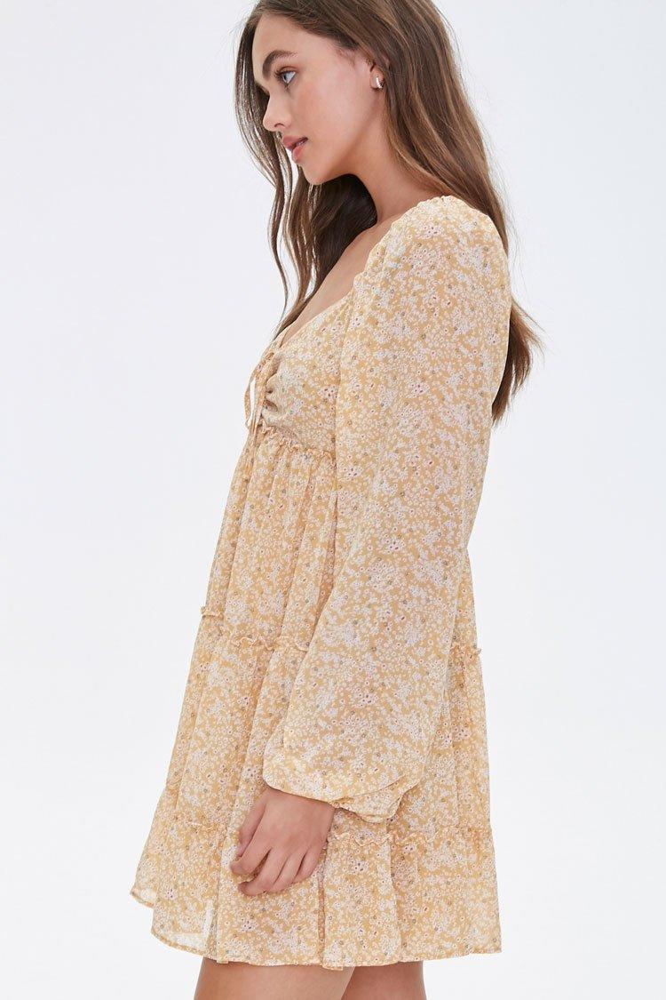 floral chiffon peasant sleeve dress