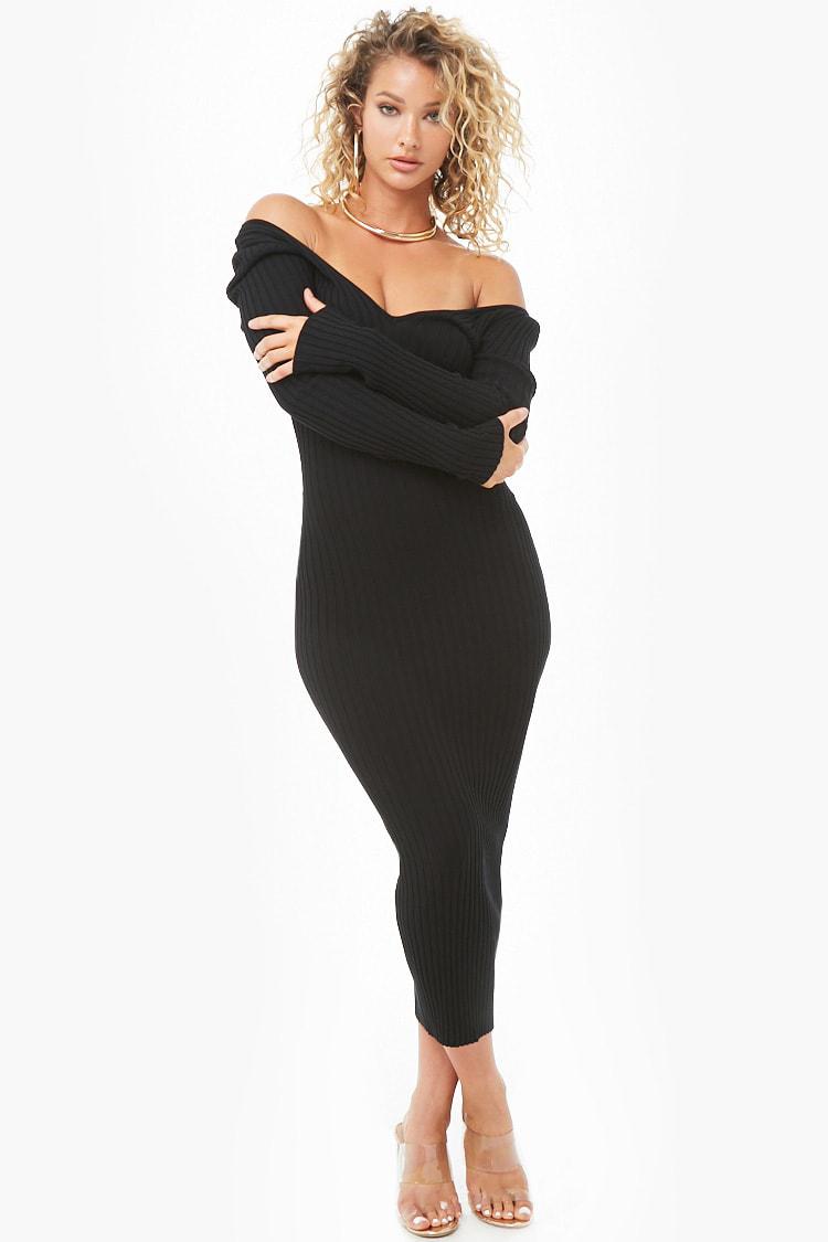 ribbed v neck midi dress