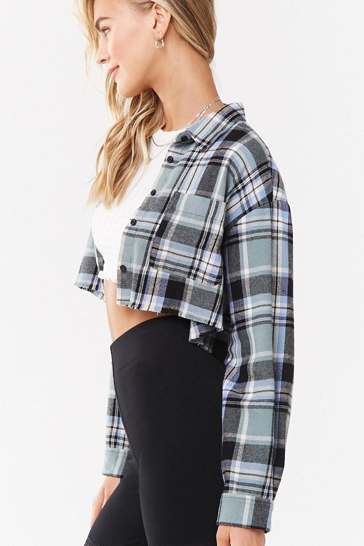 Forever 21 Cropped Flannel Shirt ...